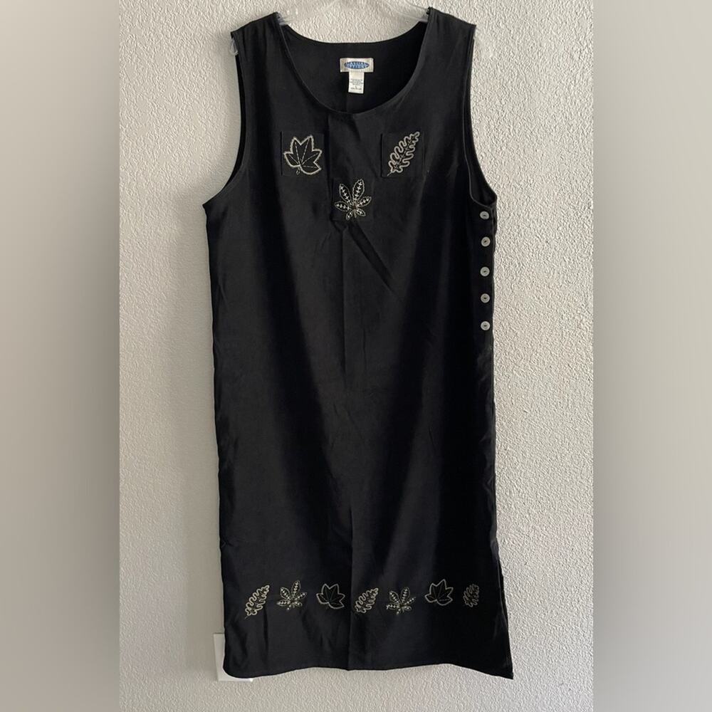 Casual Options Vintage 90’s Black Sleeveless Dress Leaf Design Size Large